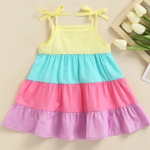 NEW Girl's Pastel Rainbow Dress - Picture 1 of 5